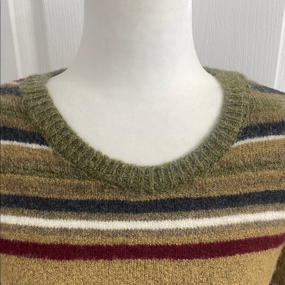 Zara Striped Olive Green Mohair Wool Blend Sweater Crew Neck Long Sleeve Sz L - Picture 5 of 11